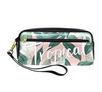 Estuche para lápices con patrón de hojas tropicales, bolsa de piel sintética con cremallera para niños y niñas, suministros escolares y de oficina