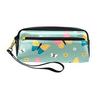Estuche para lápices con patrón de mariposa, bolsa de piel sintética con cremallera, para niños y niñas, suministros escolares y de oficina