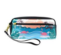 Estuche para lápices con patrón de paisaje tropical, bolsa de piel sintética con cremallera para niños y niñas, suministros escolares y de oficina