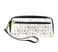 Estuche para lápices con patrón de plantas de cactus, bolsa de piel sintética con cremallera para niños y niñas, suministros escolares y de oficina
