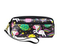 Estuche para lápices con patrón de unicornio, bolsa de piel sintética con cremallera para niños y niñas, suministros escolares y de oficina