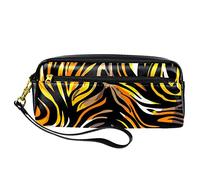 Estuche para lápices con textura de animal de tigre, bolsa de piel sintética con cremallera para niños y niñas, suministros escolares y de oficina