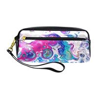Estuche para lápices con textura de mármol acrílico colorido de arte abstracto, bolsa de piel sintética con cremallera para niños y niñas, suministros escolares y de oficina