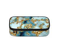 Estuche para lápices con textura de mármol dorado y verde azulado con purpurina de gran capacidad, organizador de escritorio con cremallera para niños, niñas, adolescentes y estudiantes