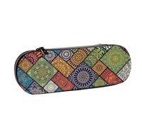 Estuche para lápices, cuadrícula de mandalas coloridas florales diagonales, estuche de cuero para lápices, bolso para bolígrafos, oficina, escuela, caja de joyería, caja para brochas de maquillaje