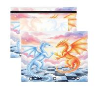 Estuche para lápices de 3 anillas, estuche transparente con ventana superior, gran capacidad para oficina, escuela, paquete de 2 unidades de dragones gemelos en las nubes