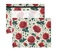 Estuche para lápices de 3 anillas, estuche transparente con ventana superior, gran capacidad para oficina, escuela, 2 unidades, patrón de rosas rojas