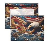 Estuche para lápices de 3 anillas, estuche transparente con ventana superior, gran capacidad para oficina, escuela, paquete de 2 unidades, águila de bandera nacional