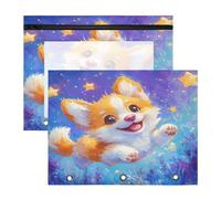 Estuche para lápices de 3 anillas, estuche transparente con ventana superior, gran capacidad para oficina, escuela, paquete de 2 unidades Corgi Star