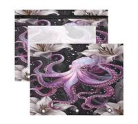 Estuche para lápices de 3 anillas, estuche transparente con ventana superior, gran capacidad, para oficina, escuela, paquete de 2 unidades, flor de pulpo morado