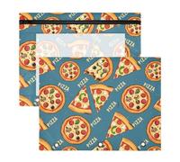 Estuche para lápices de 3 anillas, estuche transparente con ventana superior, gran capacidad para oficina, escuela, paquete de 2 unidades con delicioso patrón de pizza
