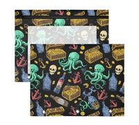 Estuche para lápices de 3 anillas, estuche transparente con ventana superior, gran capacidad, para oficina, escuela, paquete de 2 unidades con patrón de pulpo