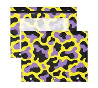 Estuche para lápices de 3 anillas, estuche transparente con ventana superior, gran capacidad, para oficina, escuela, 2 unidades, patrón de vaca púrpura y amarillo