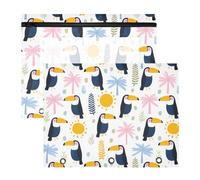 Estuche para lápices de 3 anillas, estuche transparente con ventana superior, gran capacidad para oficina, escuela, 2 unidades, patrón de tucanes