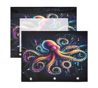 Estuche para lápices de 3 anillas, estuche transparente con ventana superior, gran capacidad para oficina, escuela, paquete de 2 unidades, patrón de pulpo de ensueño