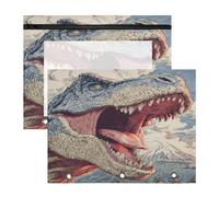 Estuche para lápices de 3 anillas, estuche transparente con ventana superior, gran capacidad para oficina, escuela, 2 unidades, diseño de dinosaurio rugido
