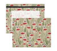 Estuche para lápices de 3 anillas, estuche transparente con ventana superior, gran capacidad para oficina, escuela, paquete de 2 unidades, patrón de bosque de hongos