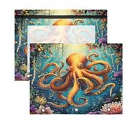 Estuche para lápices de 3 anillas, estuche transparente con ventana superior, gran capacidad para oficina, escuela, paquete de 2 unidades de pulpo colorido