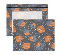 Estuche para lápices de 3 anillas, transparente con ventana superior, gran capacidad, para oficina, escuela, paquete de 2 unidades, patrón de lunares de flores naranjas