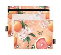 Estuche para lápices de 3 anillos con cremallera, diseño de mariposas, pomelo, fruta, melocotón, paquete de 2 bolsas de almacenamiento de plástico, organizador de oficina