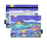 Estuche para lápices de 3 anillos con ventana transparente de dibujos animados coloridos de cuento de hadas de gran capacidad, bolsillos de gran capacidad, 3 agujeros perforados para suministros de
