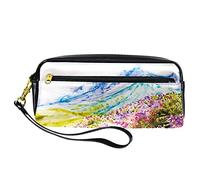 Estuche para lápices de acuarela con diseño de flores de montaña, de piel sintética, con cremallera, para niños y niñas, suministros escolares y de oficina