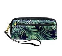 Estuche para lápices de acuarela con diseño de hojas verdes, bolsa de piel sintética con cremallera para niños y niñas, suministros escolares y de oficina