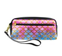 Estuche para lápices de acuarela con escamas de sirena, bolsa de piel sintética con cremallera para niños y niñas, suministros escolares y de oficina