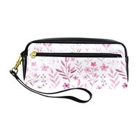 Estuche para lápices de acuarela con flores rosas, bolsa de piel sintética con cremallera para niños y niñas, suministros escolares y de oficina