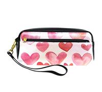 Estuche para lápices de acuarela con forma de corazón, bolsa de piel sintética con cremallera para niños y niñas, suministros escolares y de oficina