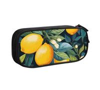 Estuche para lápices de acuarela con hojas de limón para niños y niñas, diseño de flores tropicales, bolsa grande para bolígrafos de escritorio, organizador de papelería, bolsa de lápices para la