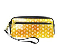Estuche para lápices de acuarela con patrón de corazones amarillos, bolsa de piel sintética con cremallera para niños y niñas, suministros escolares y de oficina