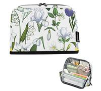 Estuche para lápices de almacenamiento de flores de lirios blancos, estuche con cremallera, bonito estuche para marcadores para niñas, impresiones infantiles, organizador de suministros de vuelta a la
