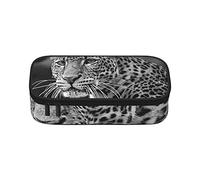 Estuche para lápices de animales de leopardo negro y blanco de gran capacidad, bolsa de papelería de oficina, bolsa de cosméticos con compartimentos para niñas, niños y adultos