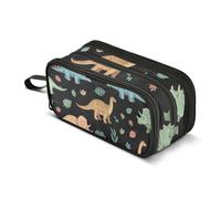 Estuche para lápices de arte animal, estuche con cremallera, bonito estuche para bolígrafos para niñas, escuela, escuela, suministros de oficina, dinosaurios, hojas, color negro, 8.8 x 3.5 x 4.33