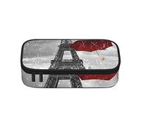 Estuche para lápices de búho de pie en el árbol, gran capacidad, bolsa de papelería de oficina, bolsa de cosméticos con compartimentos para niñas, niños y adultos, paraguas rojo de la Torre Eiffel, talla única