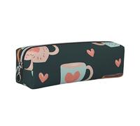 Estuche para lápices de café para niños y niñas, con forma de corazón de amor, bolsa de cuero para bolígrafos, escuela, oficina, viajes, organizador portátil de papelería, bolsa de maquillaje
