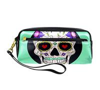 Estuche para lápices de calavera de azúcar, bolsa de piel sintética con cremallera para niños y niñas, suministros escolares y de oficina