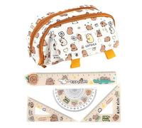 Estuche Para Lápices De Capibara De 1 Pieza, Regla Con Patrón De Capibara De 4 Piezas, Estuche Para Lápices De Animales Lindos, Bolsa De Papelería Para Estudiantes
