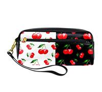 Estuche para lápices de cereza, Cartuchera, Bolsa de piel sintética con cremallera, Utiles Escolares y de oficina, para niños y niñas