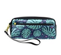 Estuche para lápices de color oscuro con patrón tropical, bolsa de piel sintética con cremallera para niños y niñas, suministros escolares y de oficina