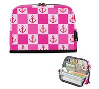 Estuche para lápices de cuadros rosa y blanco con cremallera, estuche de almacenamiento para lápices, bonito estuche para bolígrafos, organizador de arte floral para niñas, suministros de vuelta a la