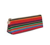 Estuche para lápices de cuero con patrón de líneas coloridas, estuche de gran capacidad, estuche de cosméticos, suministros escolares