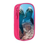 Estuche para lápices de doble capa con diseño de delfín mirando a ti con gran capacidad, bolsa de papelería escolar