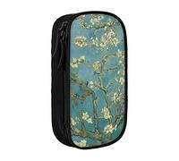 Estuche para lápices de doble capa con estampado de flor de almendra con bolsa de papelería escolar de gran capacidad para adolescentes