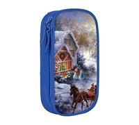 Estuche para lápices de doble capa con estampado de pueblo navideño con gran capacidad para la escuela