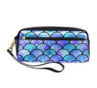 Estuche para lápices de escamas de sirena morada, bolsa de piel sintética con cremallera para niños y niñas, suministros escolares y de oficina