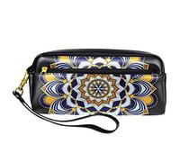 Estuche para lápices de estilo bohemio vintage con mandala colorido con estampado floral de piel sintética con cremallera para niños y niñas, suministros escolares y de oficina