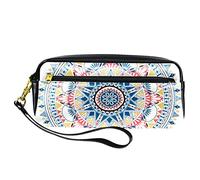Estuche para lápices de estilo indio, diseño floral, estilo bohemio, de piel sintética, con cremallera, para niños y niñas, suministros escolares y de oficina