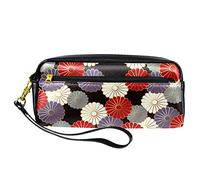Estuche para lápices de estilo tradicional japonés con patrón de crisantemo, bolsa de piel sintética con cremallera para niños y niñas, suministros escolares y de oficina